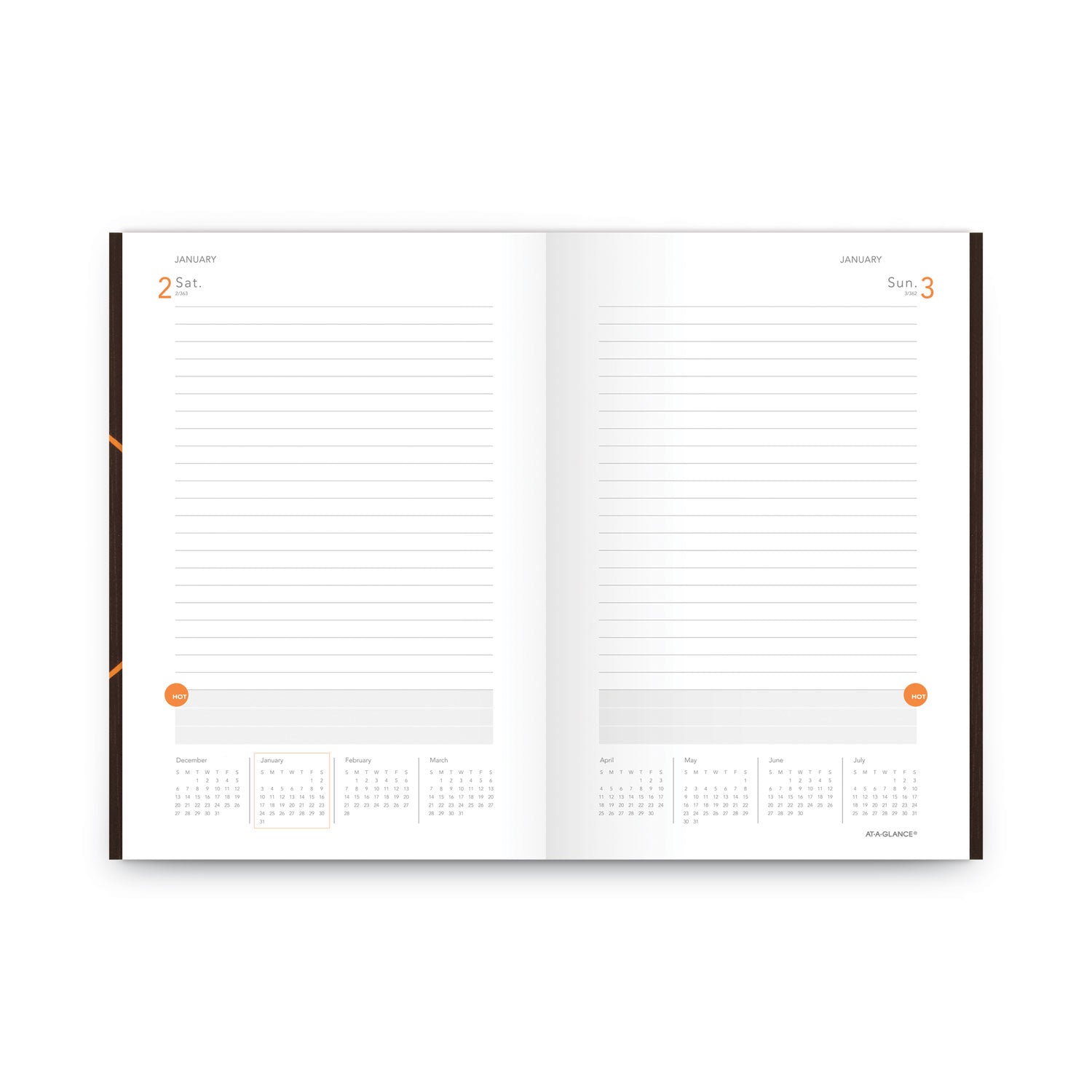 AT-A-GLANCE® One-Day-Per-Page Planning Notebook, 9 x 6, Dark Brown/Orange Cover, 12-Month (Jan to Dec): 2025