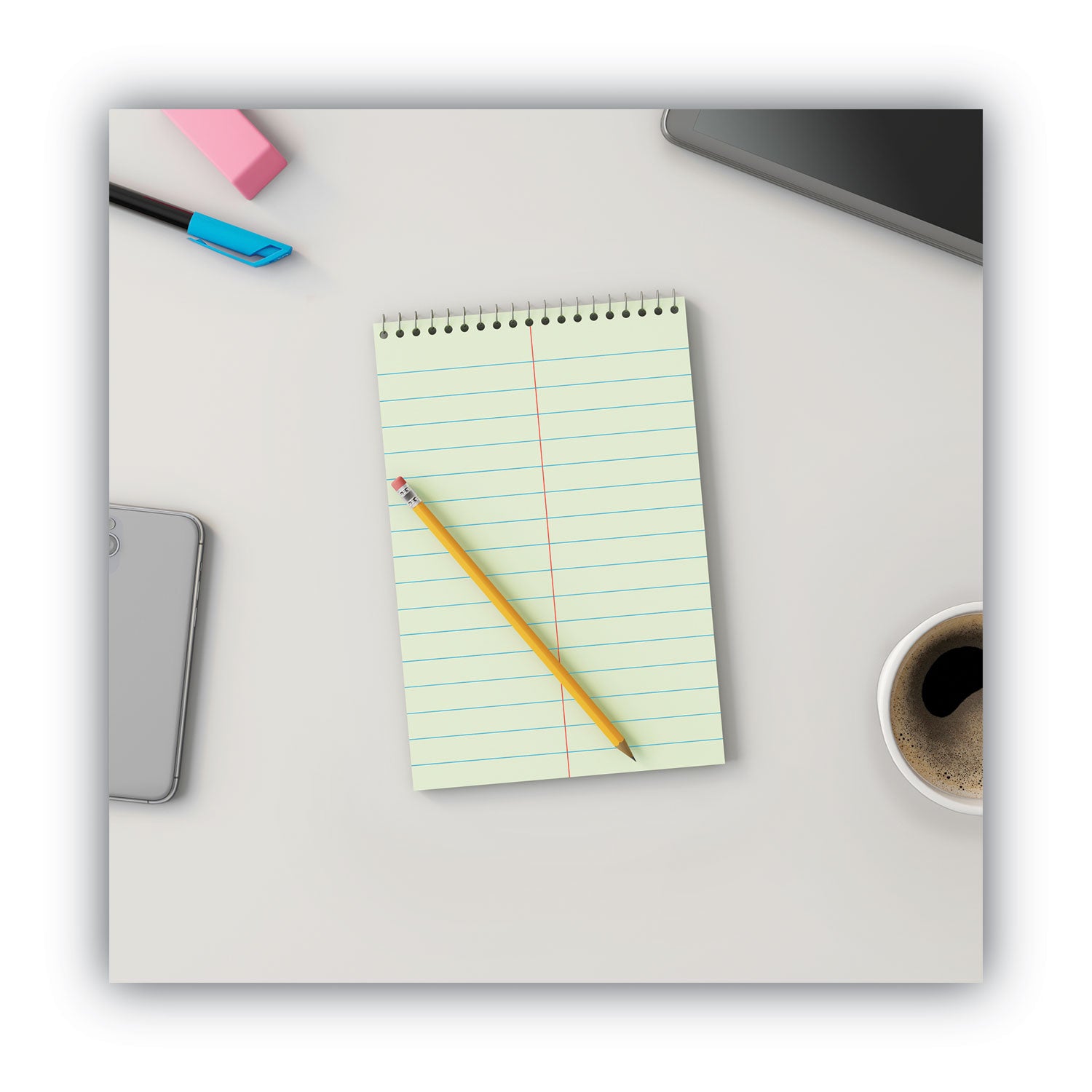 Universal® Steno Pads, Pitman Rule, Red Cover, 60 Green-Tint 6 X 9 Sheets