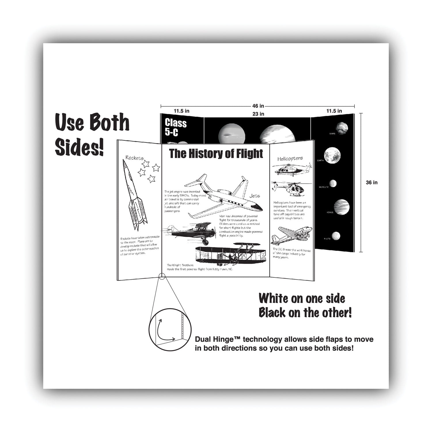 Eco Brites Two Cool Tri-Fold Poster Board, 36 X 48, Black/white, 6/carton