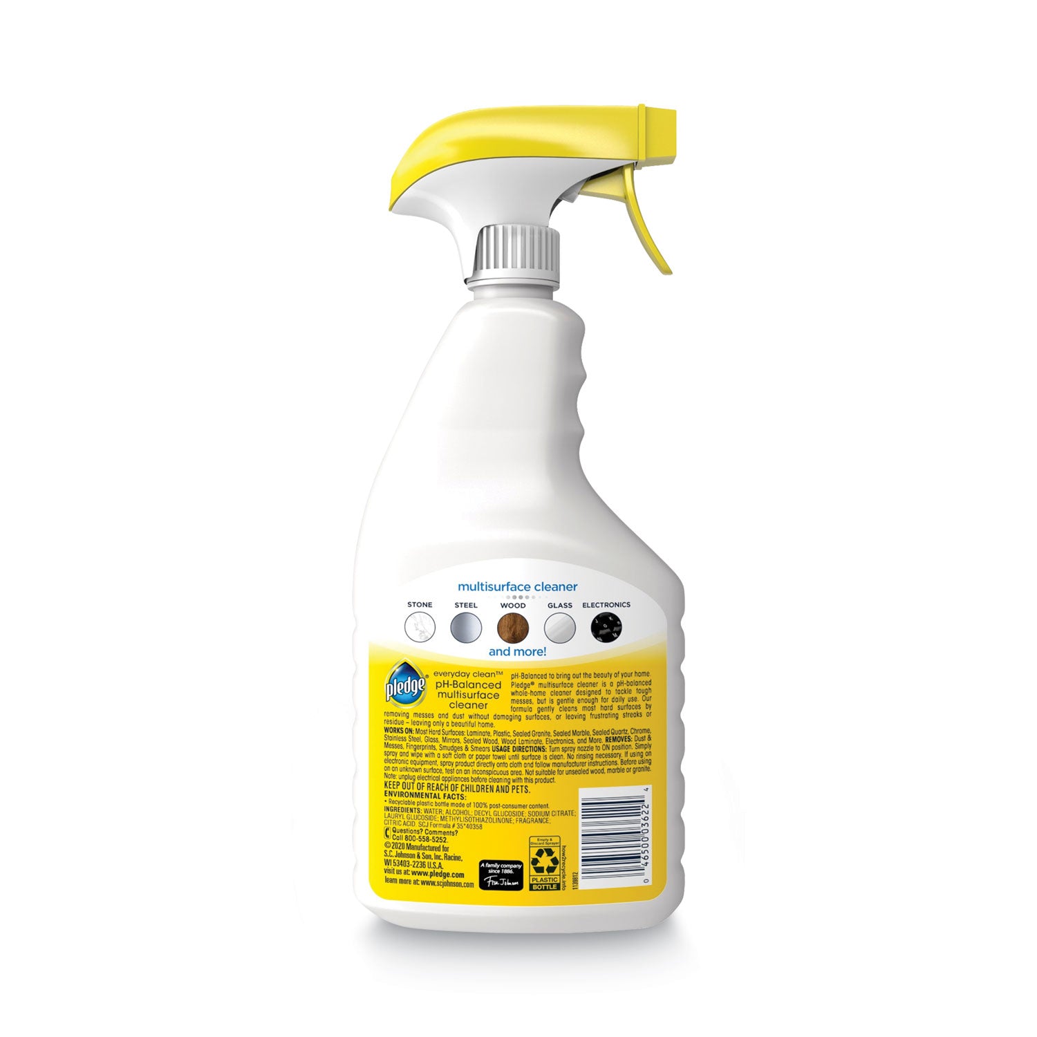 Pledge® pH-Balanced Everyday Clean Multisurface Cleaner, Clean Citrus Scent, 25 oz Trigger Spray Bottle, 6/Carton