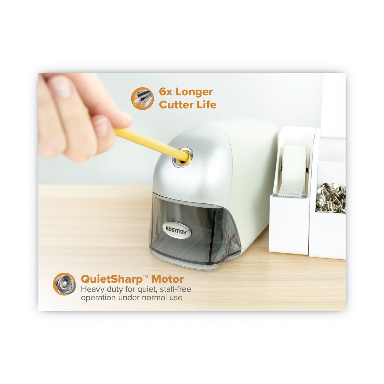 Bostitch® Quietsharp Executive Electric Pencil Sharpener, Ac-Powered, 4 X 7.5 X 5, Gray