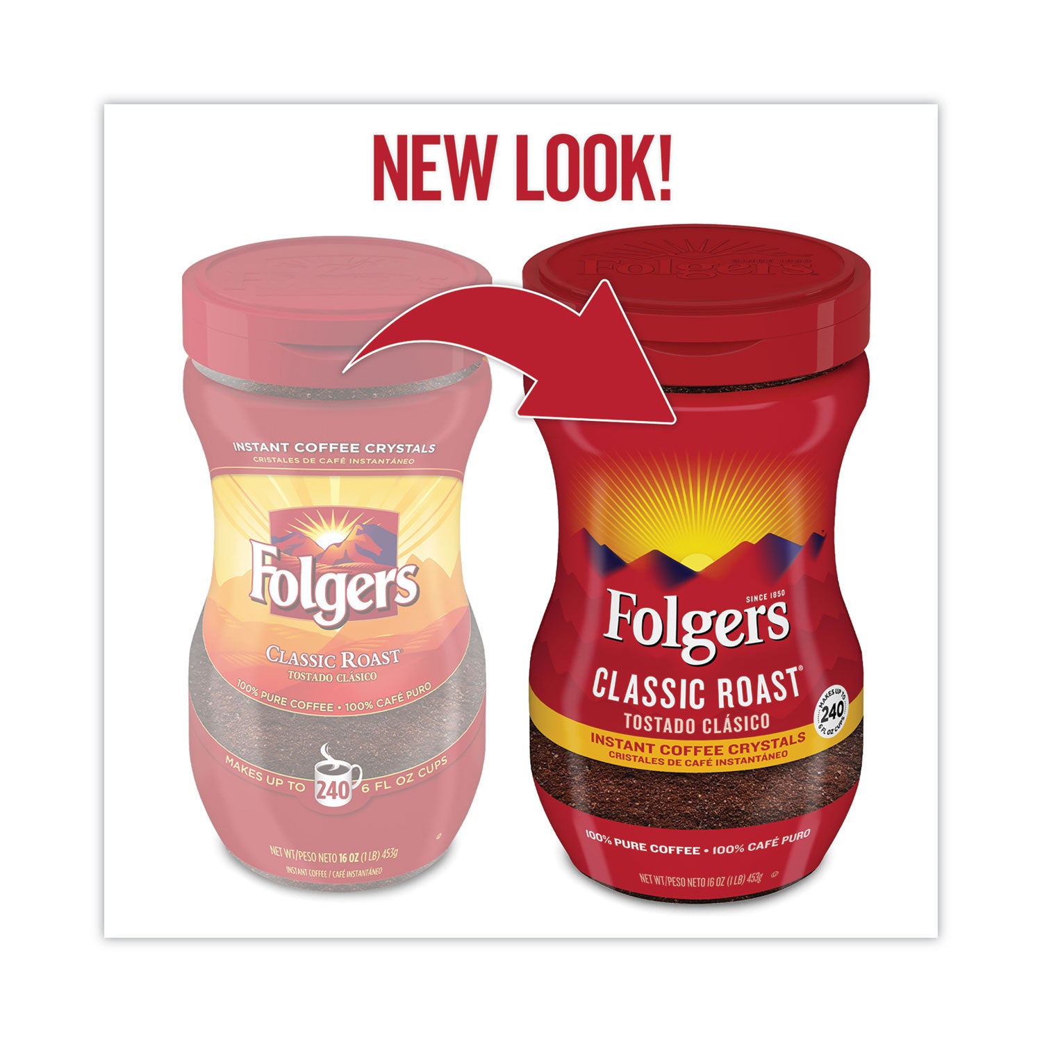Folgers® Instant Coffee Crystals, Classic Roast, 16oz Jar