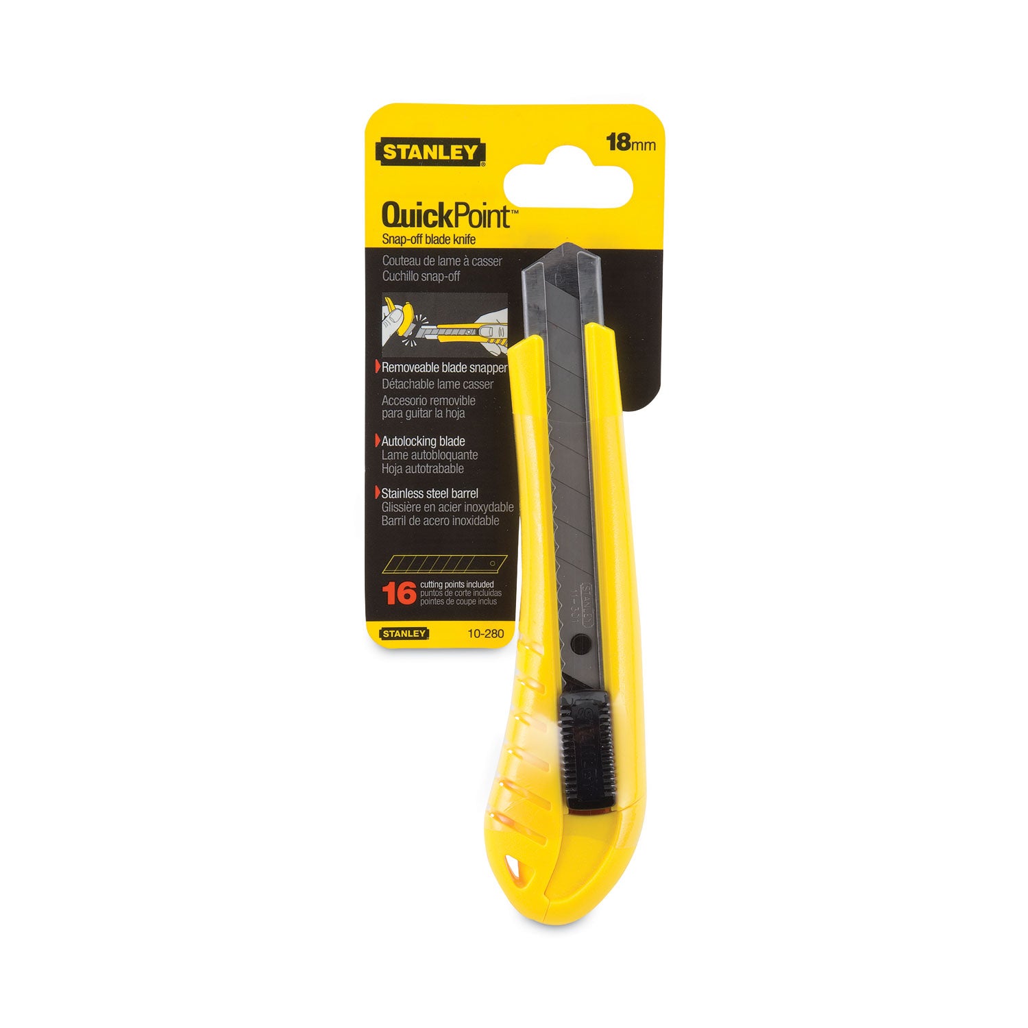 Stanley® Standard Snap-Off Knife, 18 mm Blade, 6.75" Plastic Handle, Yellow