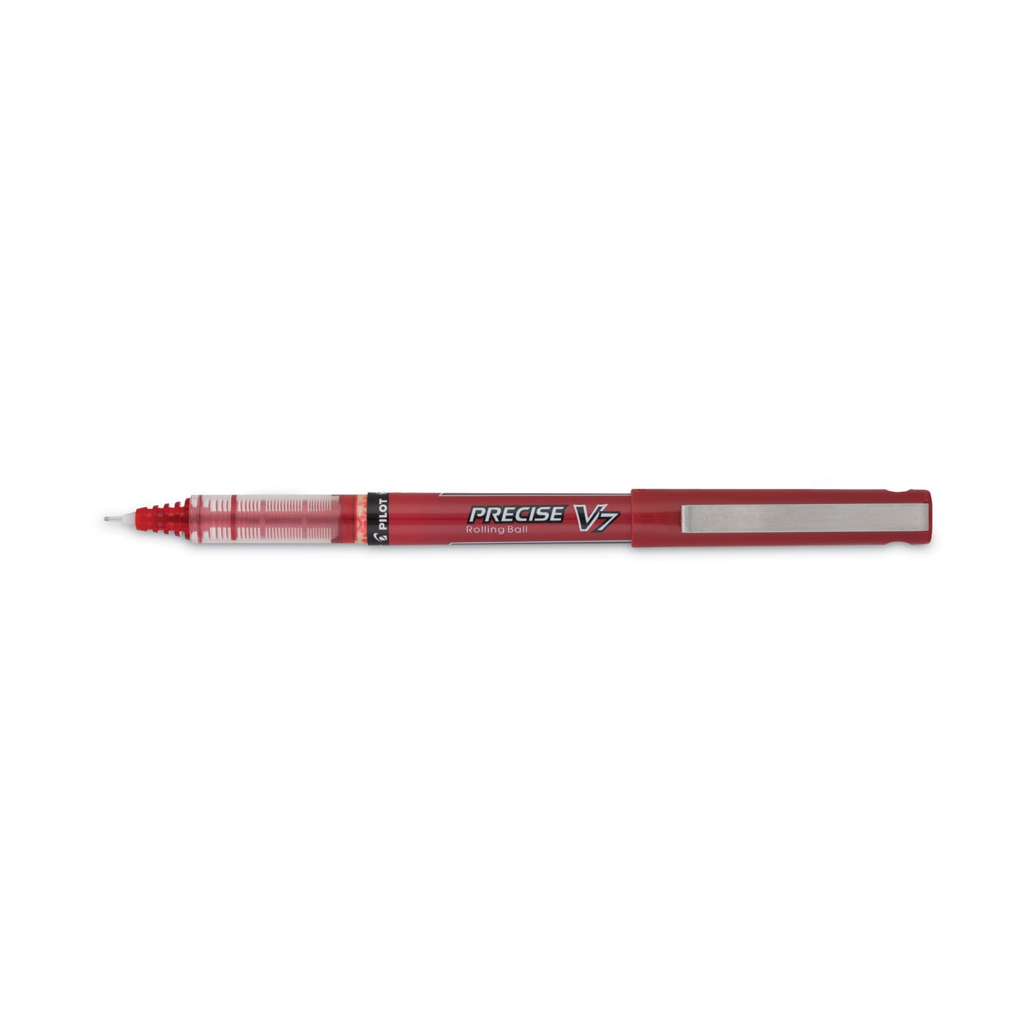Pilot® Precise V7 Rollerball Pen, Stick, Fine 0.7 mm, Red Ink, Red/Clear Barrel, Dozen