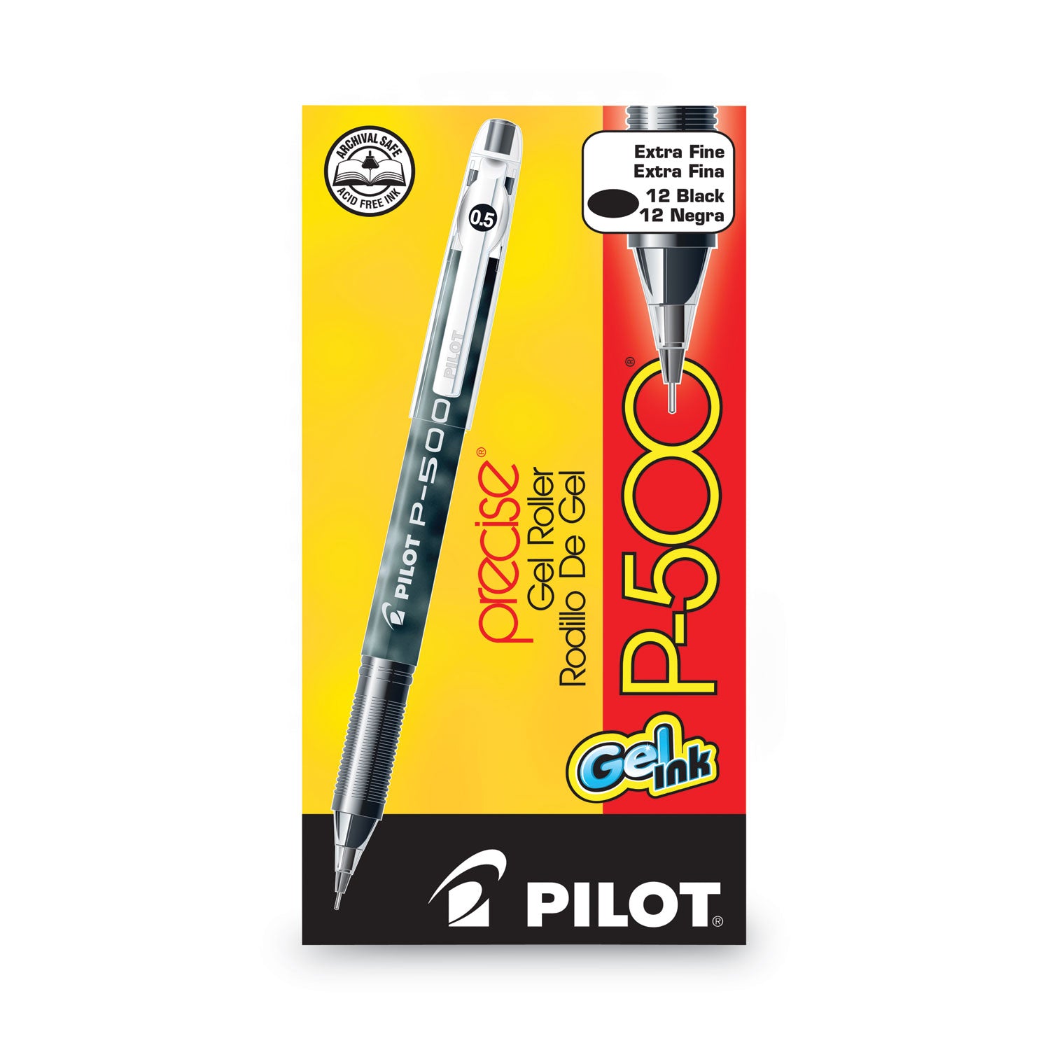 Pilot® Precise P-500 Gel Pen, Stick, Extra-Fine 0.5 Mm, Black Ink, Black Barrel, Dozen