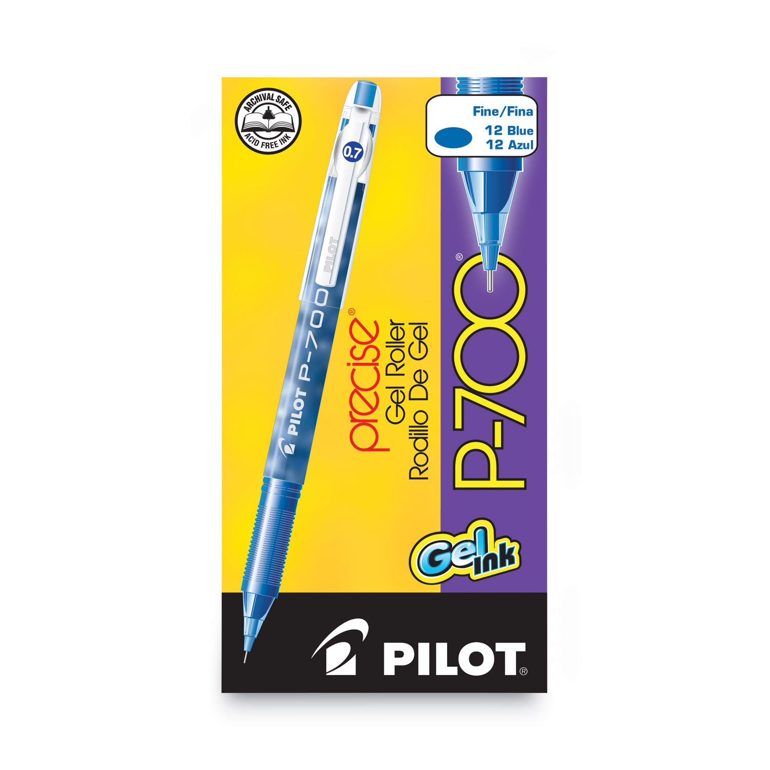 Pilot® Precise P-700 Gel Pen, Stick, Fine 0.7 Mm, Blue Ink, Blue Barrel, Dozen