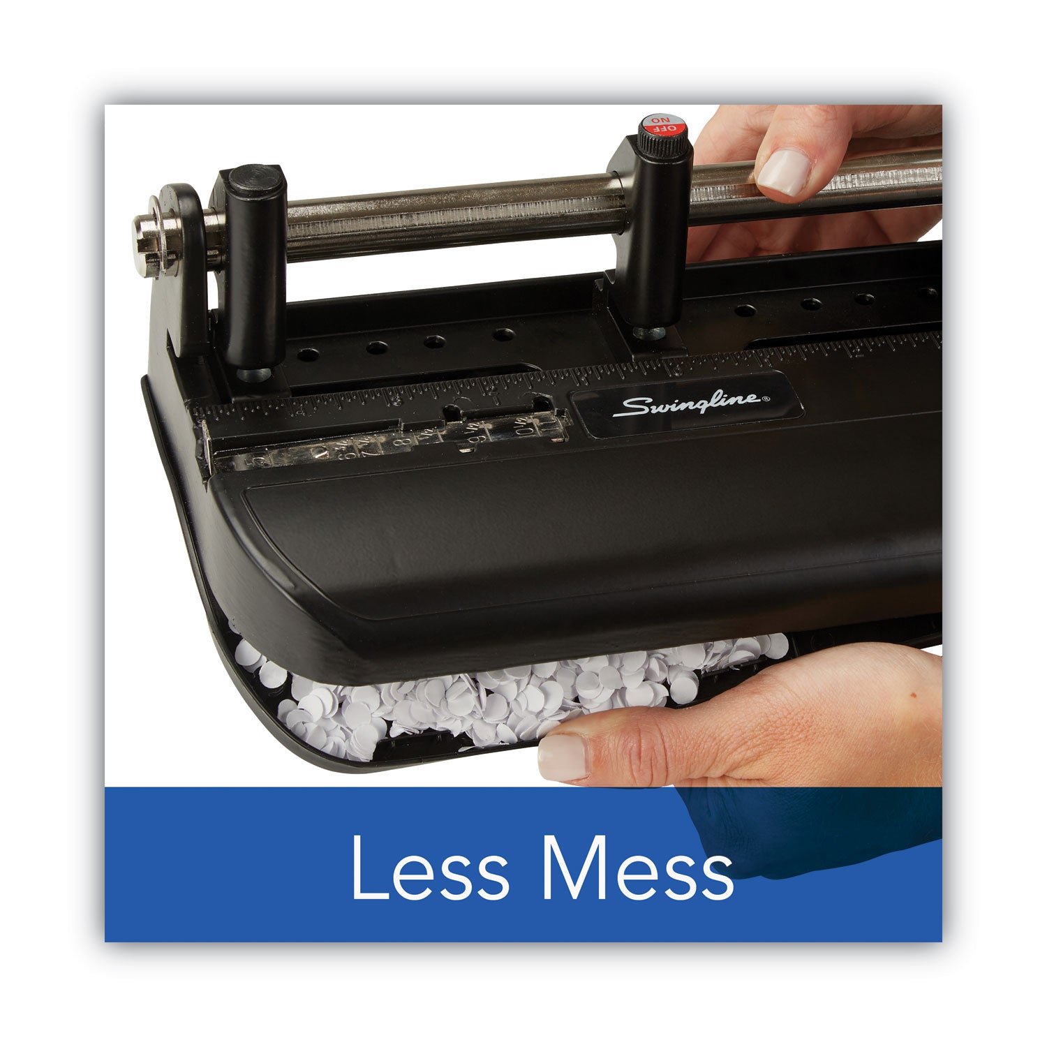 Swingline® 40-Sheet Accented Heavy-Duty Lever Action Two- To Seven-Hole Punch, 11/32" Holes, Black/woodgrain