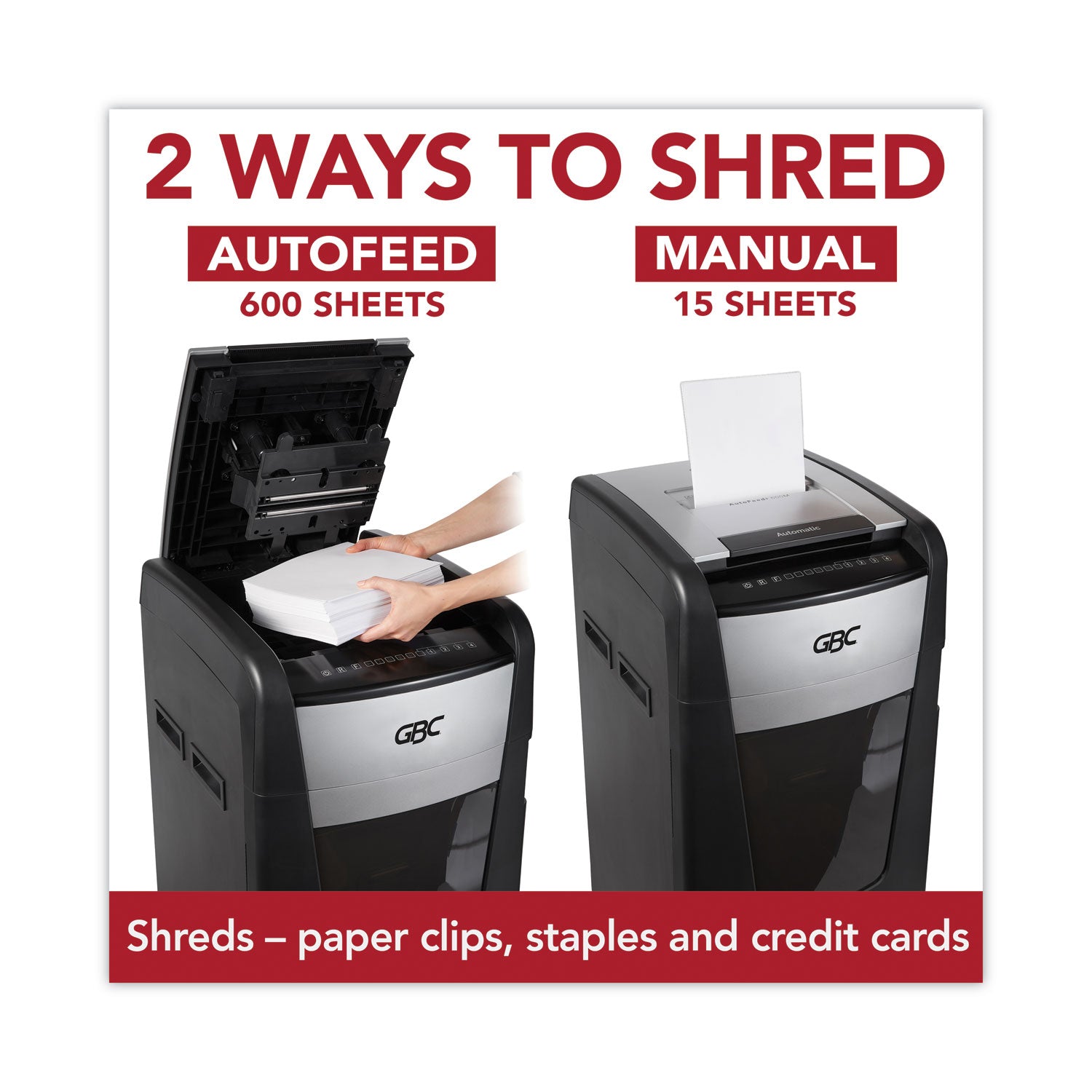 GBC® Autofeed+ 600X Super Cross-Cut Office Shredder, 600 Auto/15 Manual Sheet Capacity
