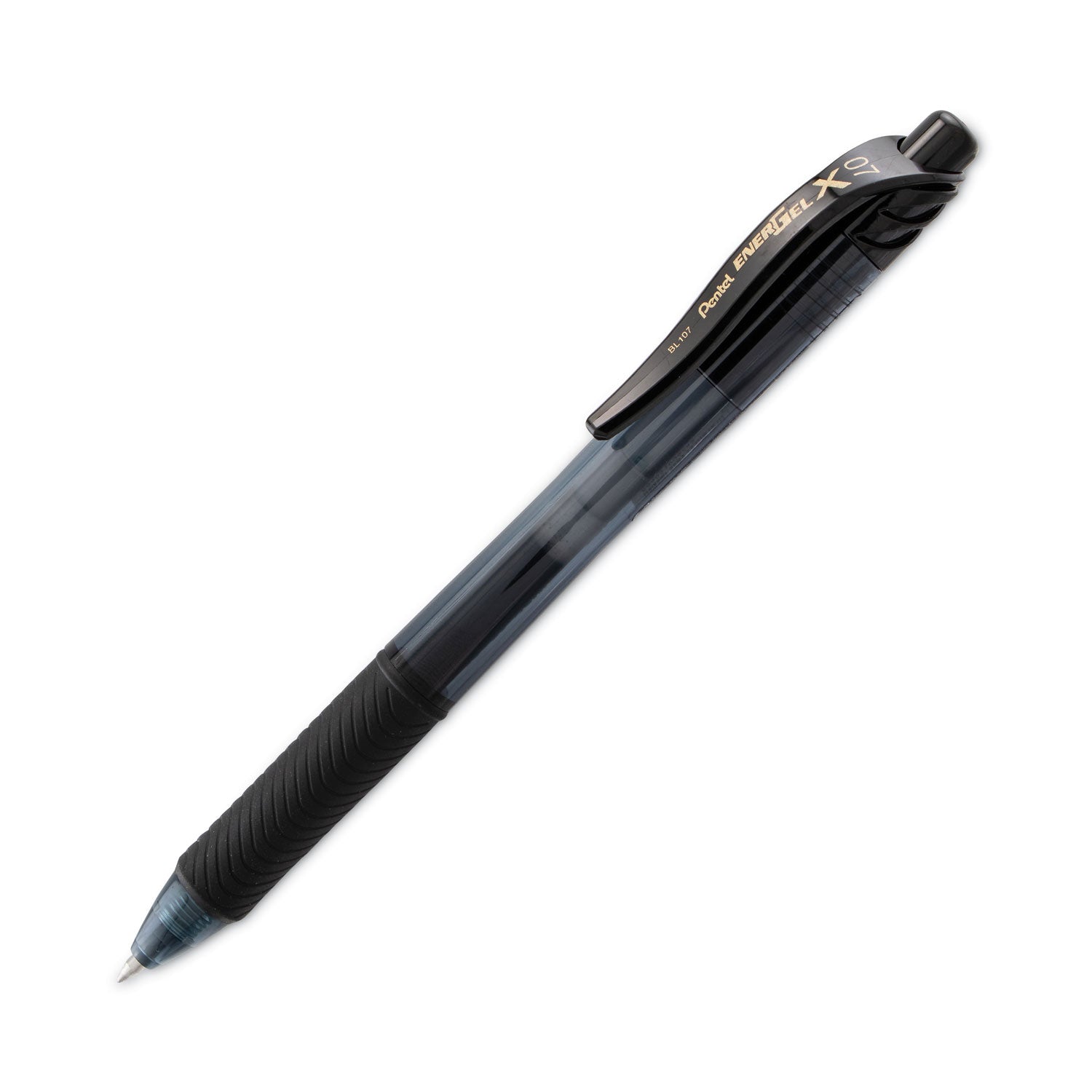 Pentel® EnerGel-X Gel Pen, Retractable, Medium 0.7 mm, Black Ink, Smoke/Black Barrel, Dozen