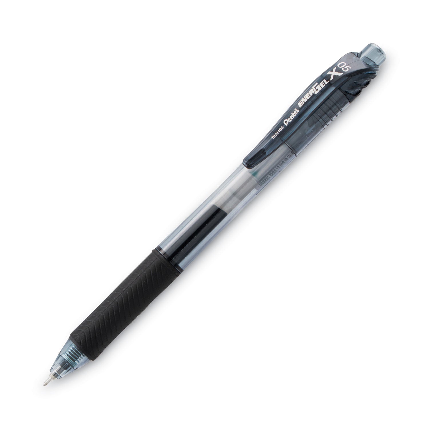 Pentel® EnerGel-X Gel Pen, Retractable, Fine 0.5 mm, Black Ink, Clear/Black Barrel, Dozen