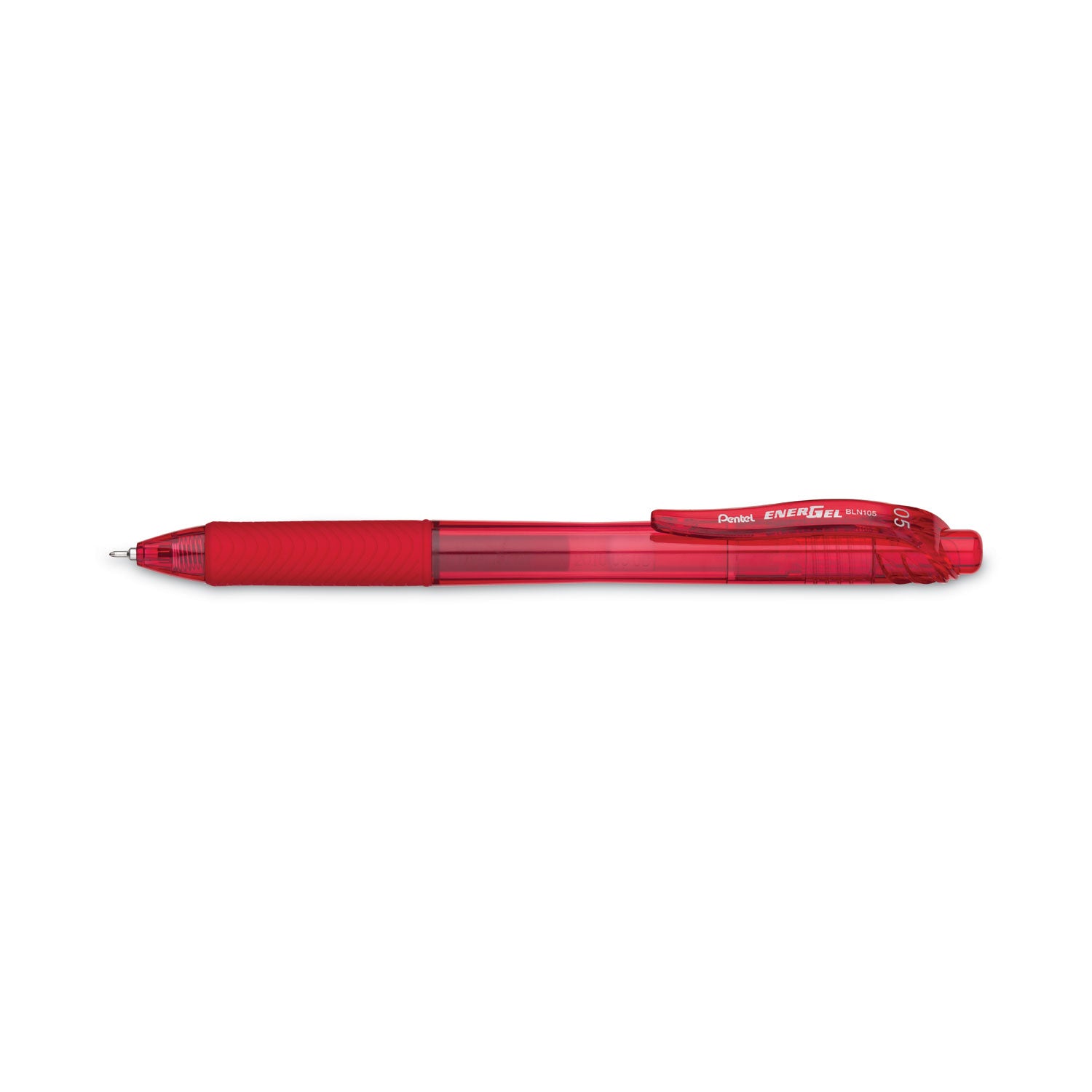 Pentel® EnerGel-X Gel Pen, Retractable, Fine 0.5 mm, Red Ink, Translucent Red/Red Barrel, Dozen