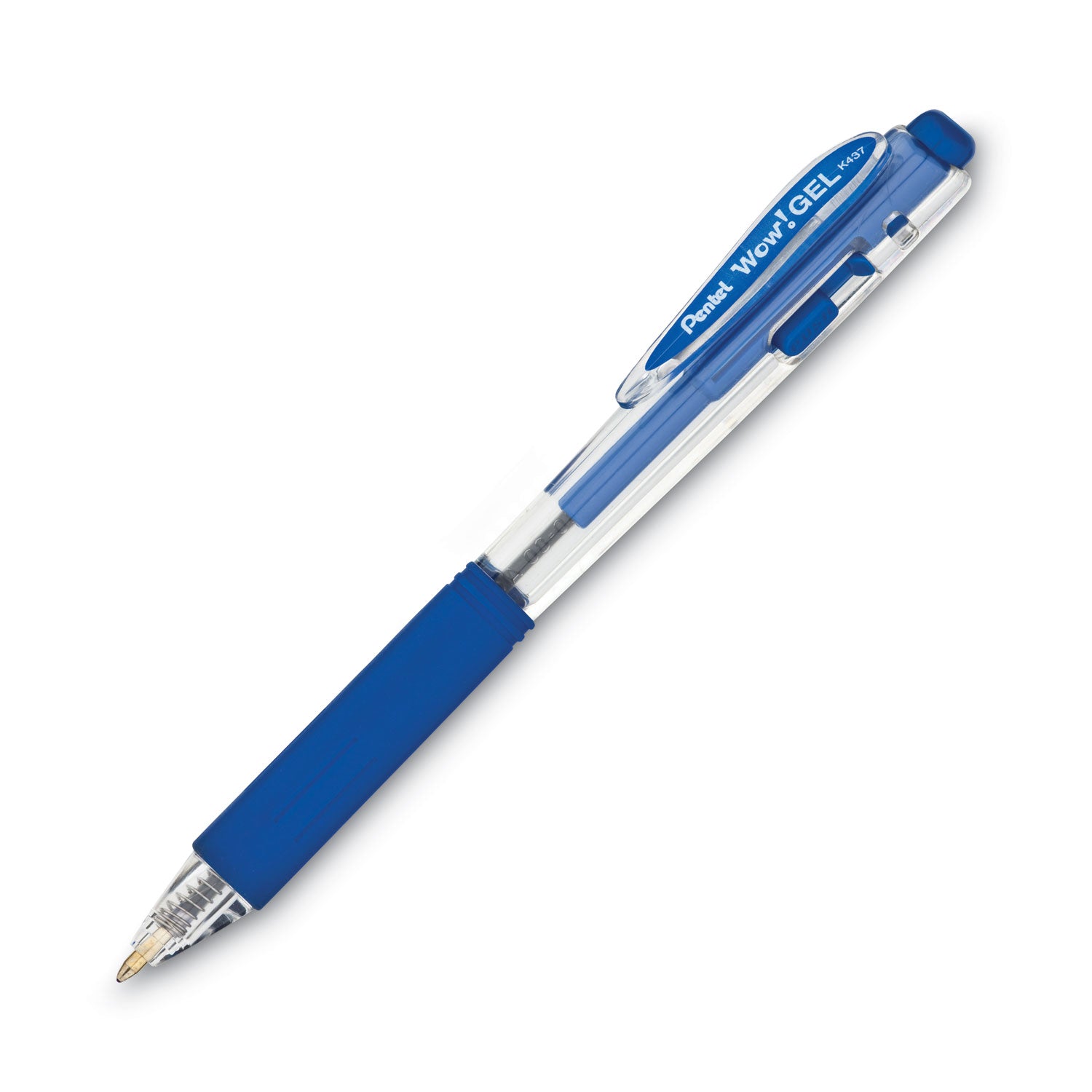 Pentel® Wow! Gel Pen, Retractable, Medium 0.7 Mm, Blue Ink, Clear/blue Barrel, Dozen