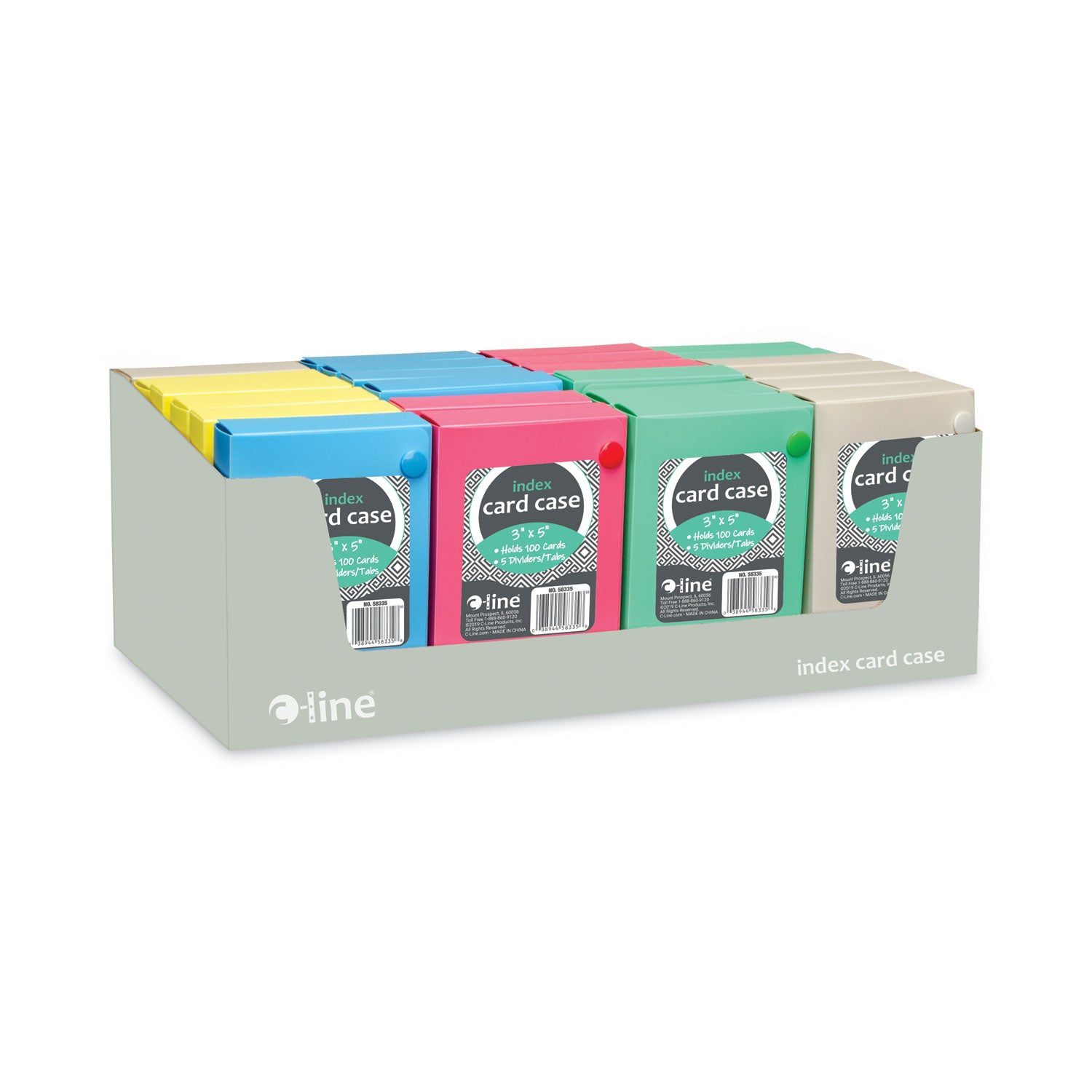 C-Line® Index Card Case, Holds 100 3 X 5 Cards, 5.38 X 1.25 X 3.5, Polypropylene, Assorted Colors