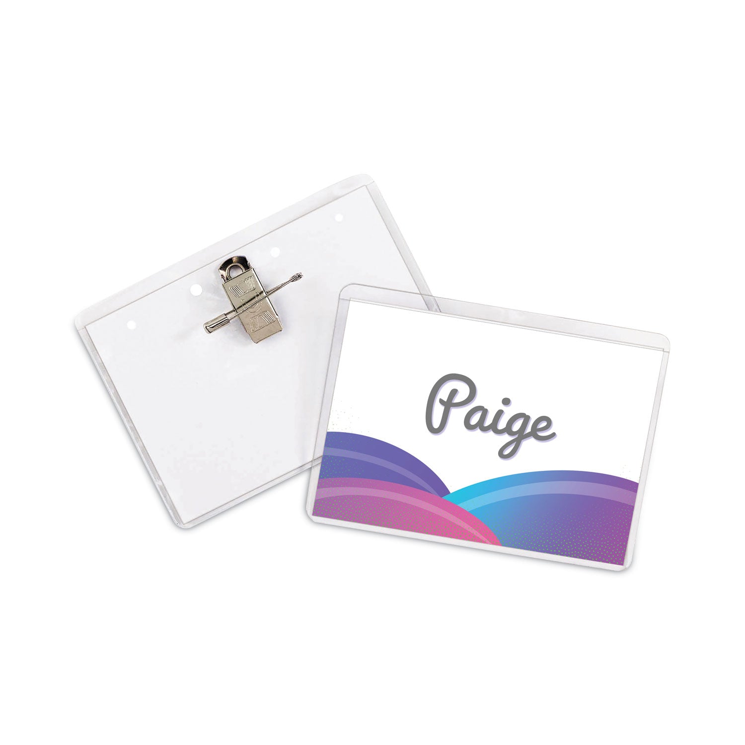 Name Badge Kits, Top Load, 3 1/2 x 2 1/4, Clear, Combo Clip/Pin, 50/Box
