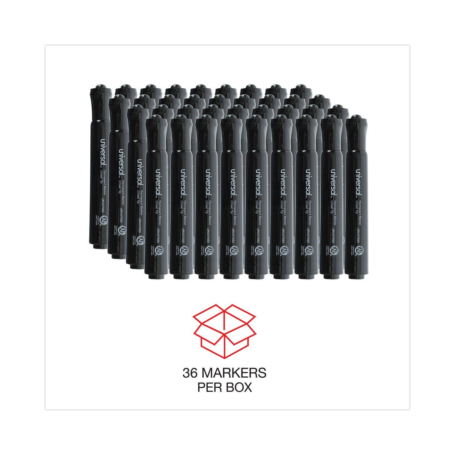 Universal™ Chisel Tip Permanent Marker Value Pack, Broad Chisel Tip, Black, 36/pack