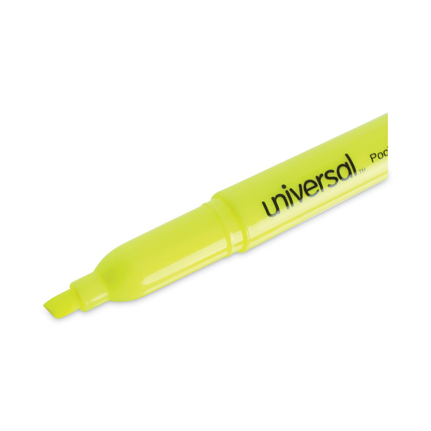 Universal™ Pocket Highlighter Value Pack, Fluorescent Yellow Ink, Chisel Tip, Yellow Barrel, 36/pack