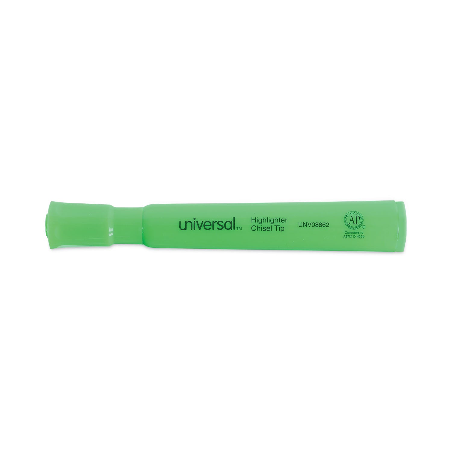 Universal™ Desk Highlighters, Fluorescent Green Ink, Chisel Tip, Green Barrel, Dozen