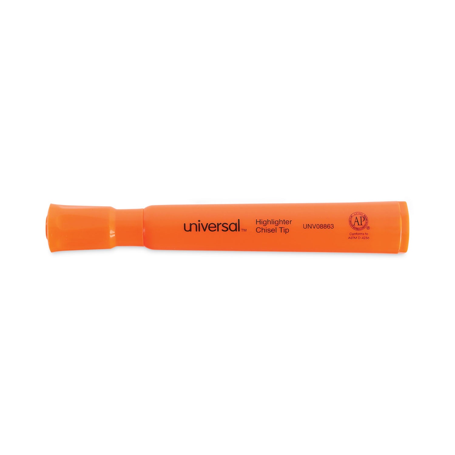 Universal™ Desk Highlighters, Fluorescent Orange Ink, Chisel Tip, Orange Barrel, Dozen