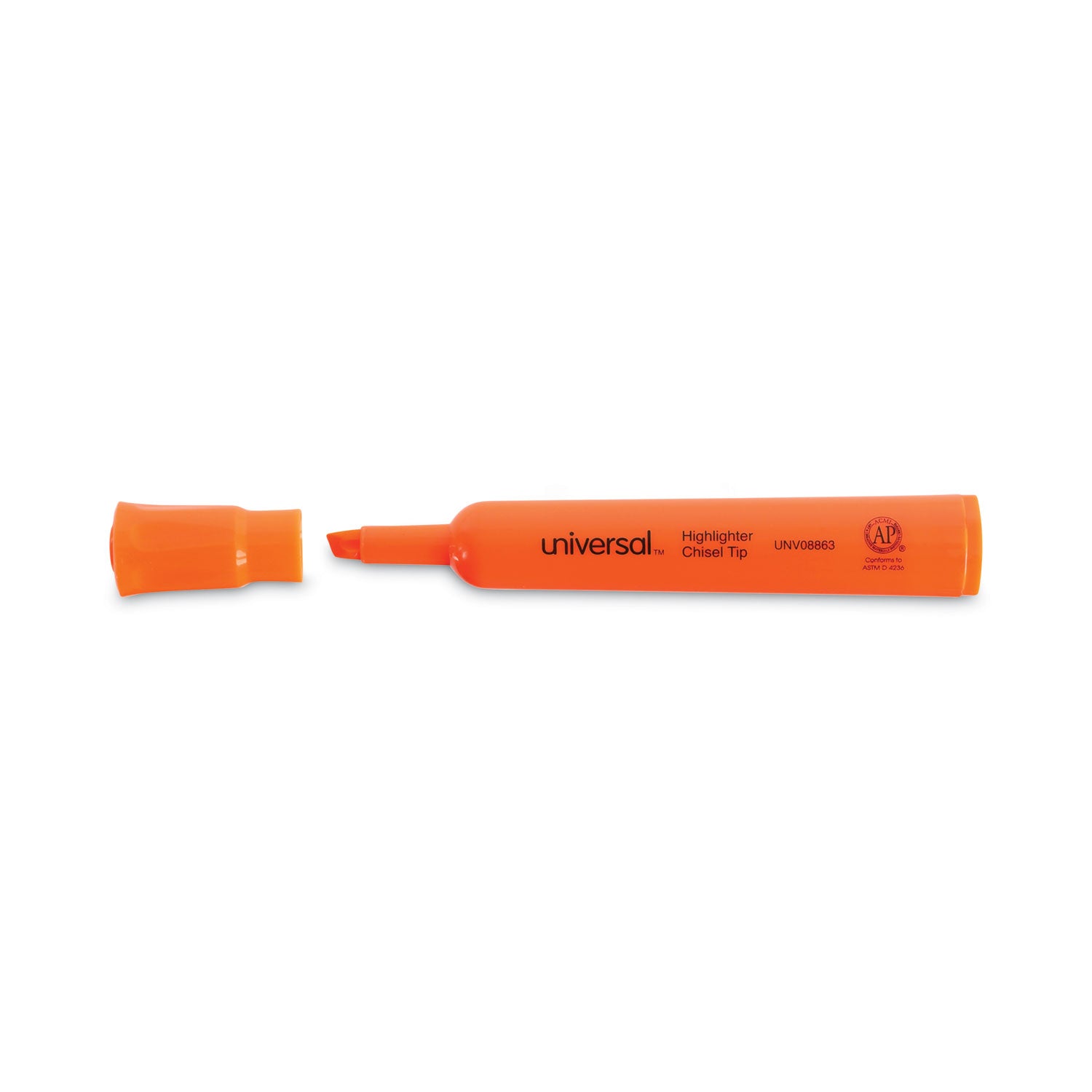 Universal™ Desk Highlighters, Fluorescent Orange Ink, Chisel Tip, Orange Barrel, Dozen