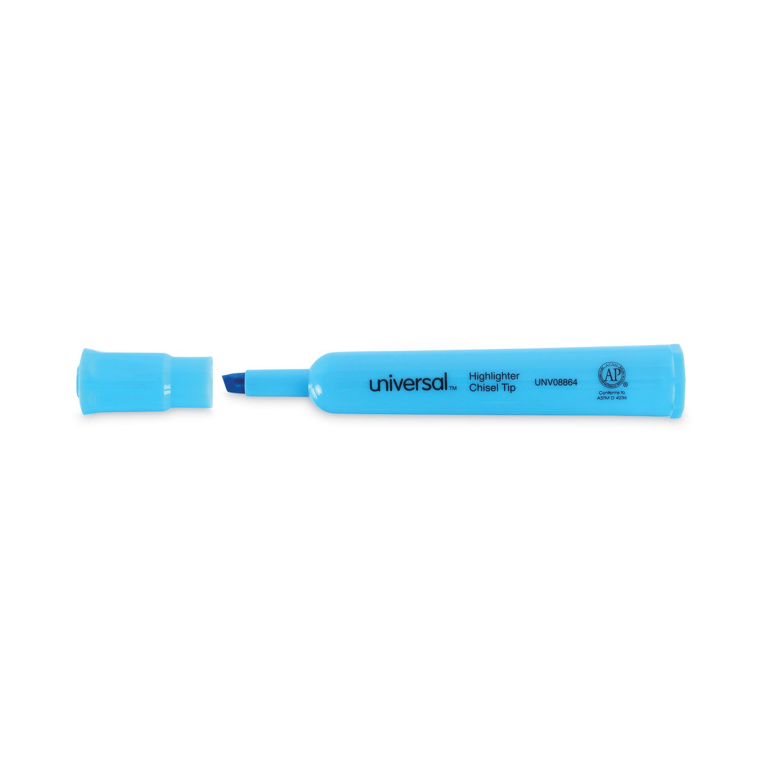 Universal™ Desk Highlighters, Fluorescent Blue Ink, Chisel Tip, Blue Barrel, Dozen