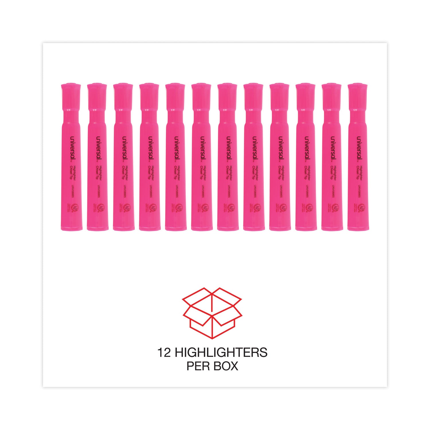 Universal™ Desk Highlighters, Fluorescent Pink Ink, Chisel Tip, Pink Barrel, Dozen