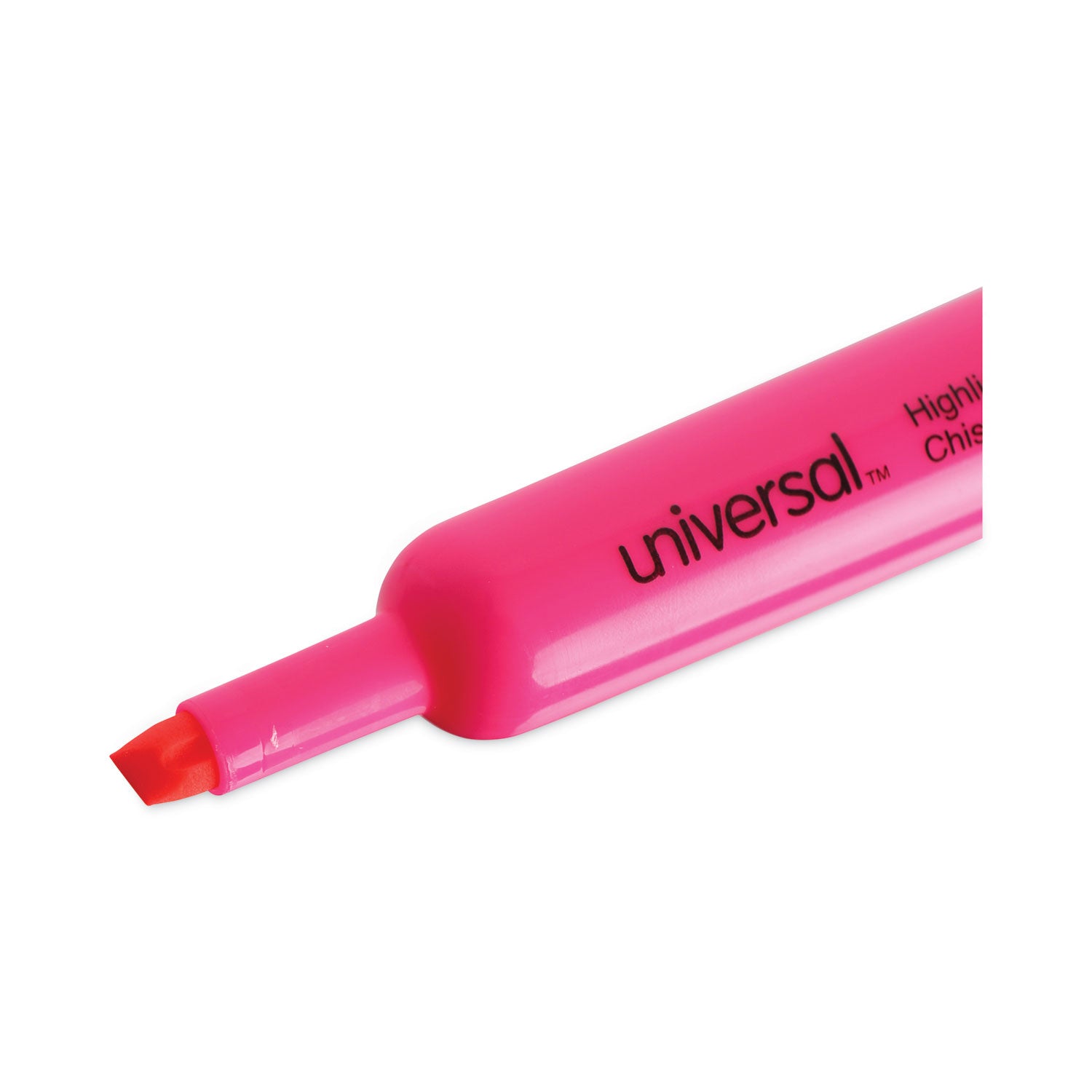 Universal™ Desk Highlighters, Fluorescent Pink Ink, Chisel Tip, Pink Barrel, Dozen
