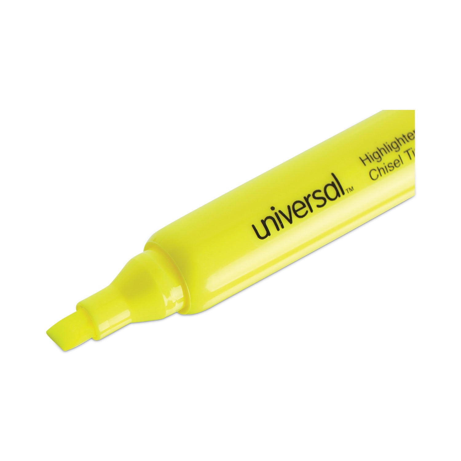 Universal™ Desk Highlighter Value Pack, Fluorescent Yellow Ink, Chisel Tip, Yellow Barrel, 36/pack