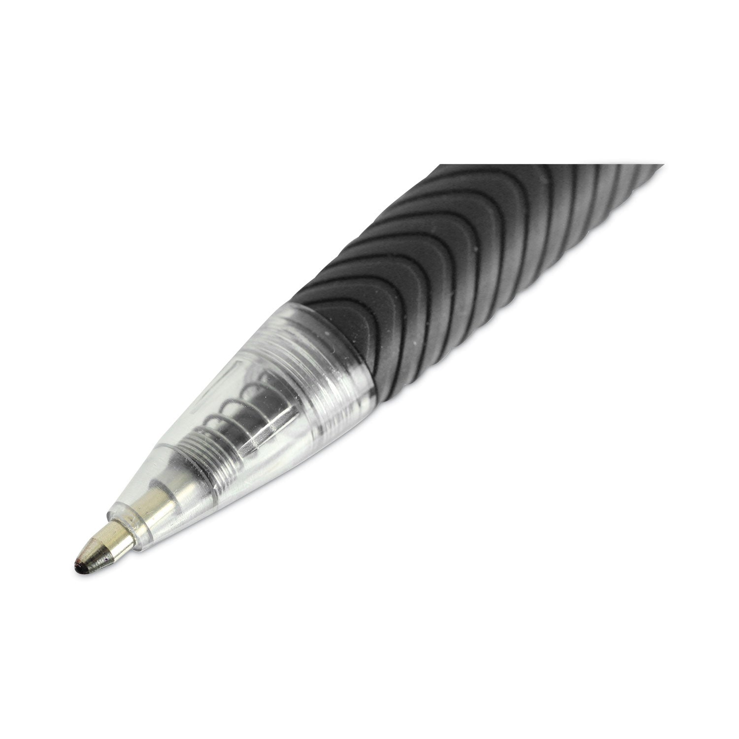 Universal™ Comfort Grip Ballpoint Pen, Retractable, Medium 1 mm, Black Ink, Clear/Black Barrel, 48/Pack