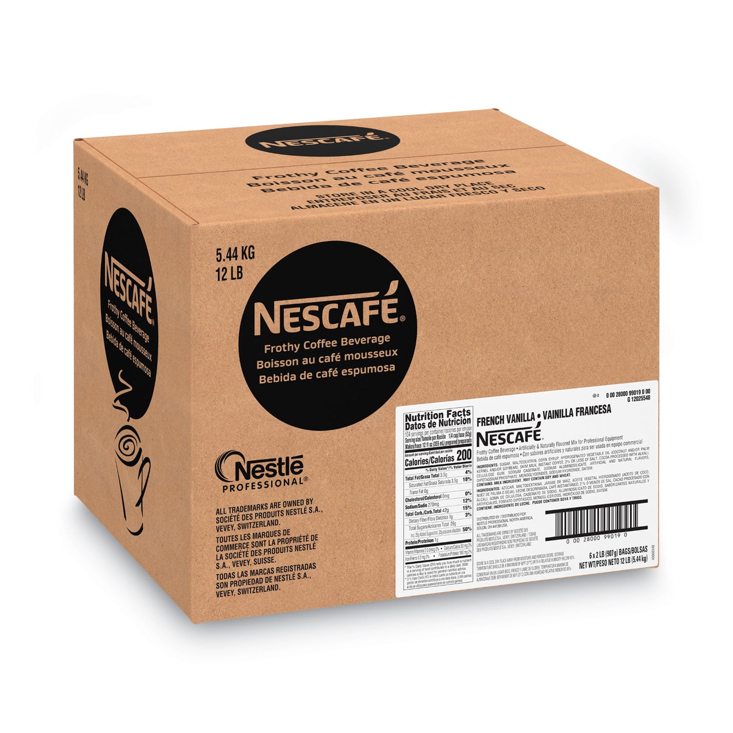 Nescafé® Frothy Coffee Beverage, French Vanilla, 2 Lb Bag, 6/Carton
