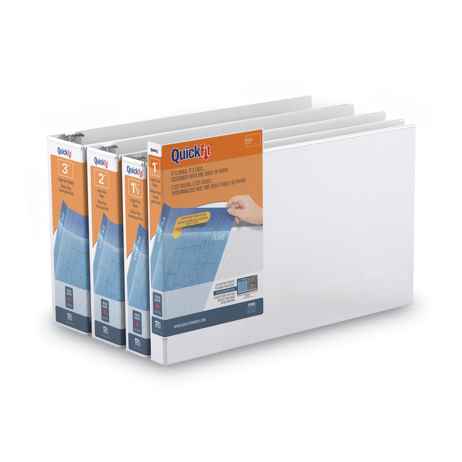 Stride Quickfit Ledger D-Ring View Binder, 3 Rings, 3" Capacity, 11 X 17, White