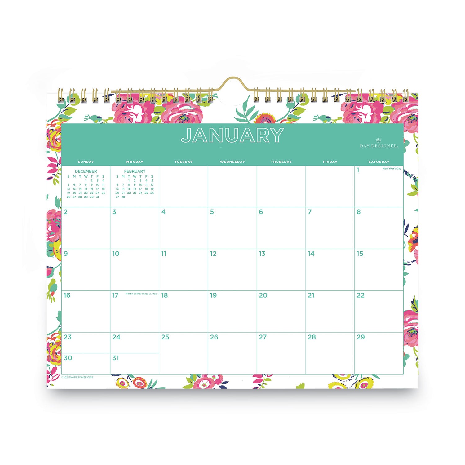 Blue Sky® Day Designer Peyton Wall Calendar, Floral Artwork, 11 x 8.75, White/Multicolor Sheets, 12-Month (Jan to Dec): 2025