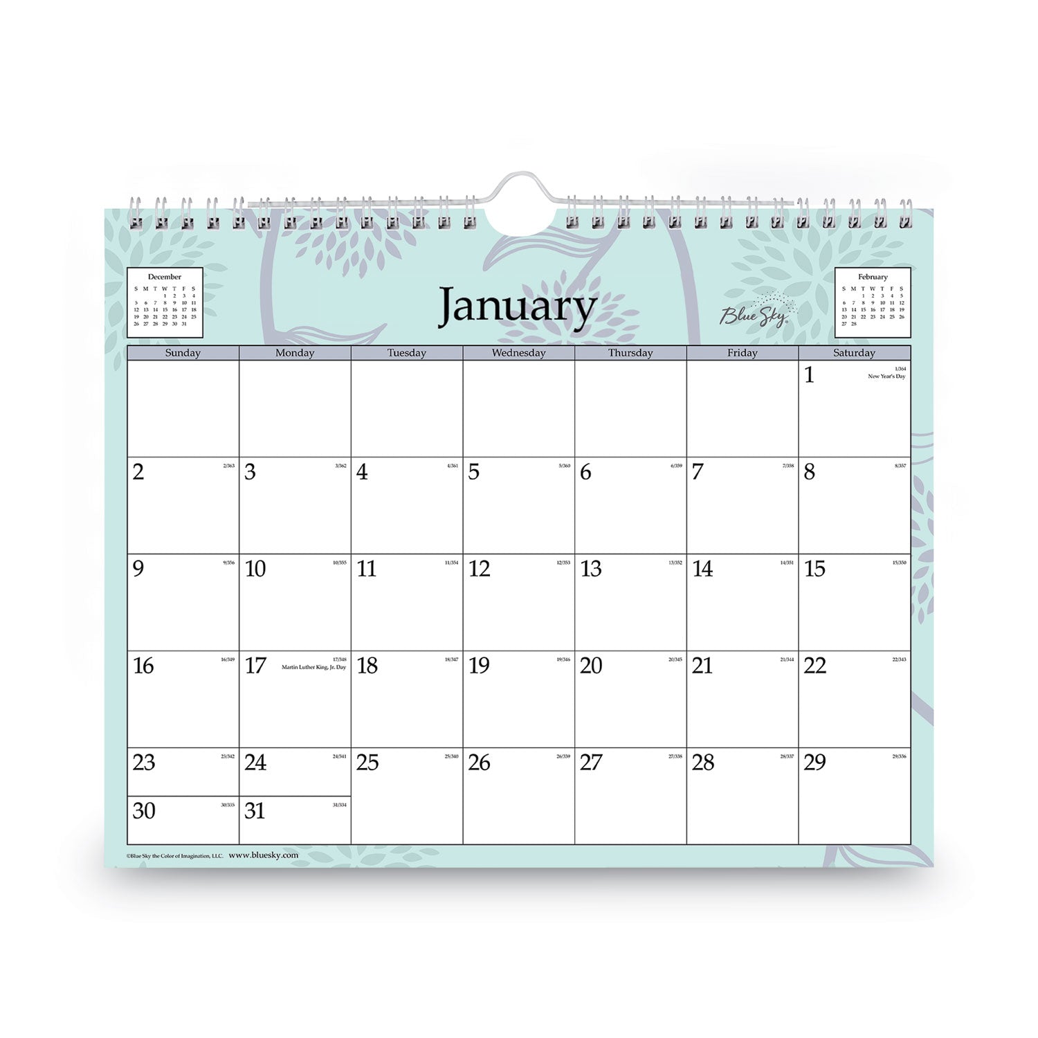 Blue Sky® Rue Du Flore Wall Calendar, Floral Artwork, 11 x 8.75, White/Jade/Lavender Sheets, 12-Month (Jan to Dec): 2025