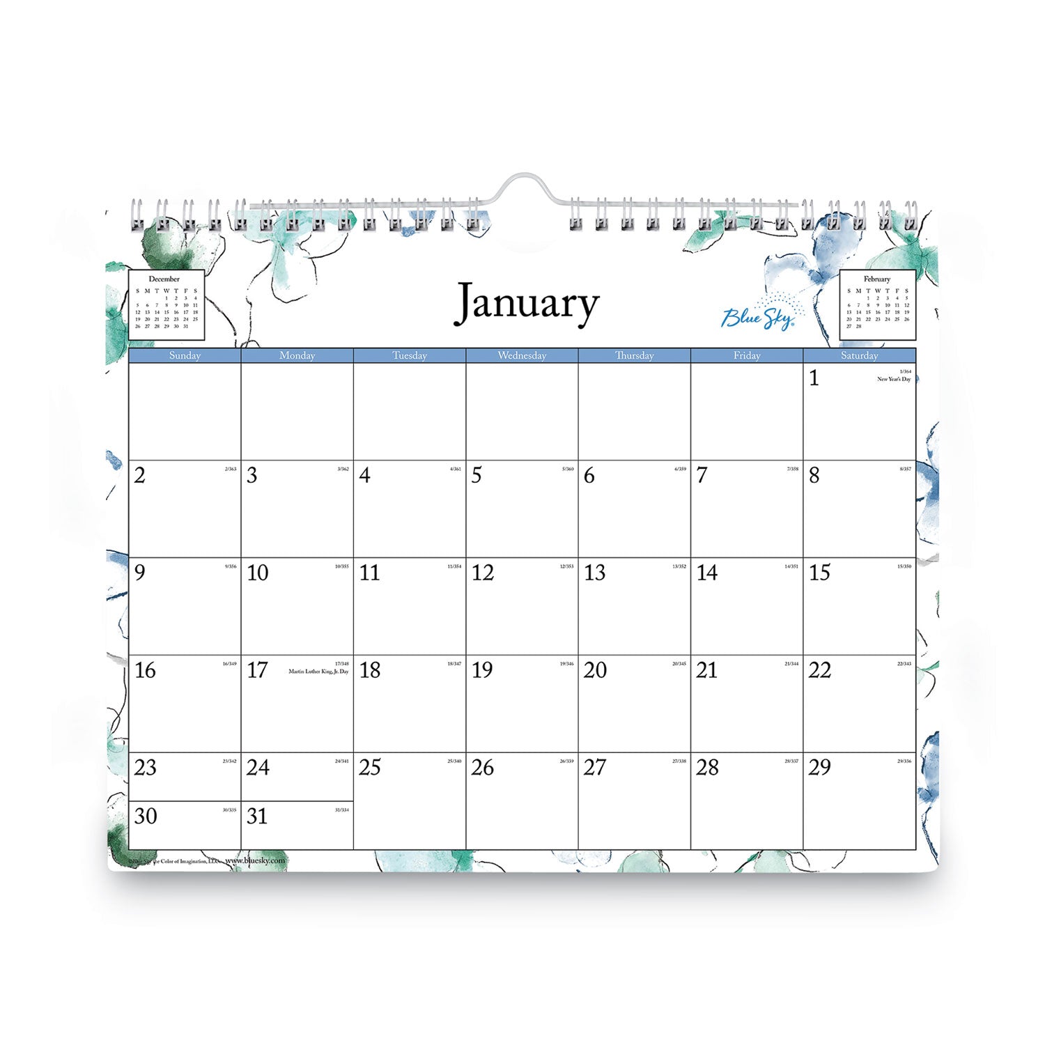 Blue Sky® Lindley Wall Calendar, Floral Artwork, 11 x 8.75, White/Multicolor Sheets, 12-Month (Jan to Dec): 2025