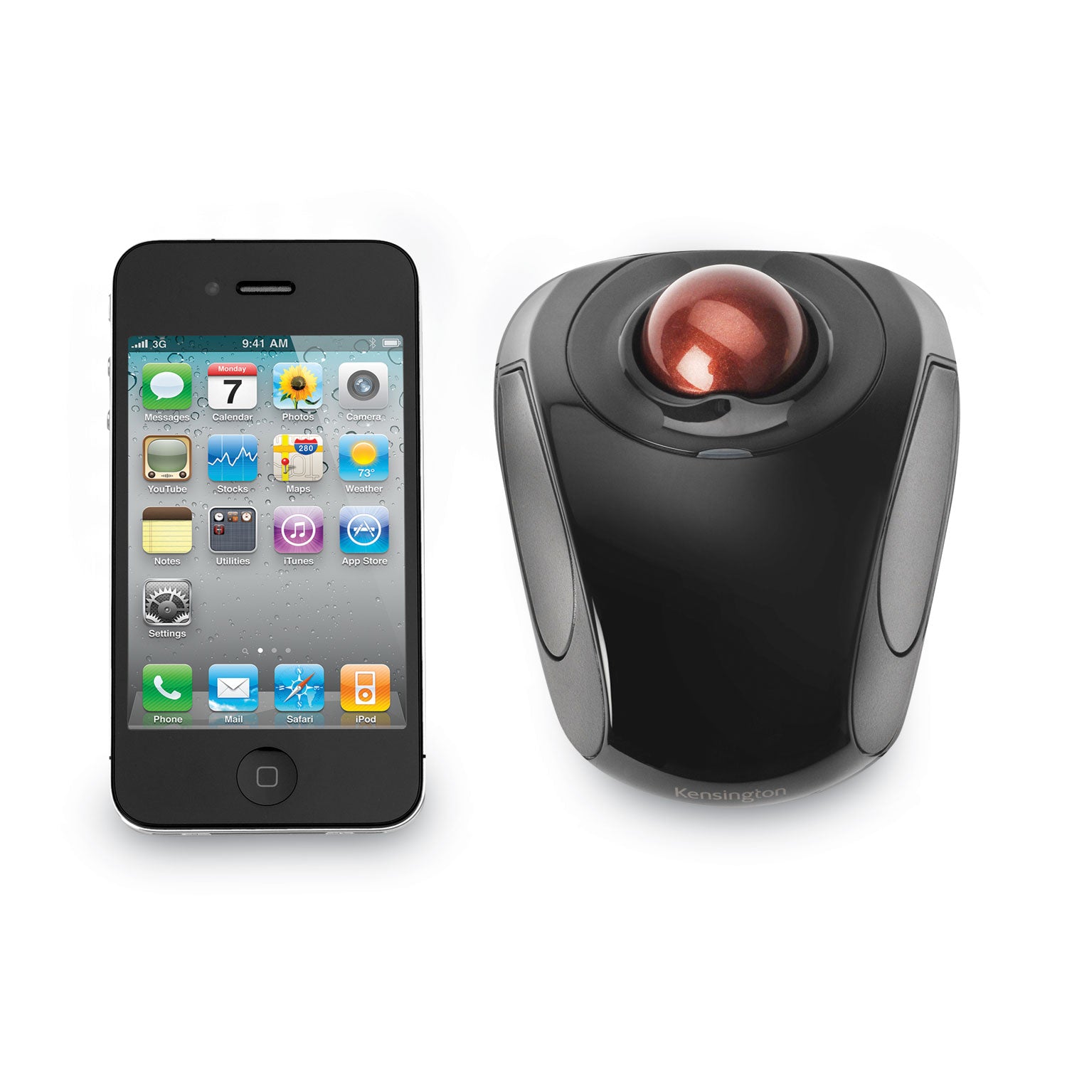 Kensington® Orbit Wireless Mobile Trackball, 2.4 Ghz Frequency/30 Ft Wireless Range, Left/right Hand Use, Black/red