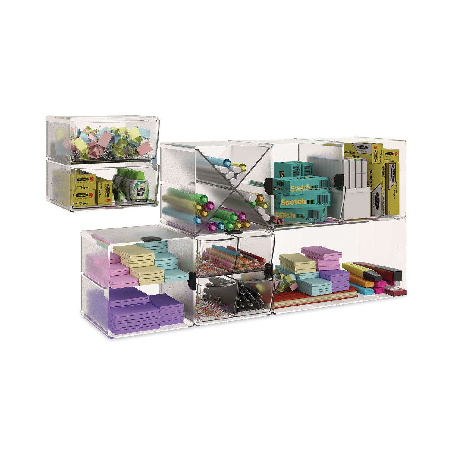 deflecto® Stackable Cube Organizer, Double Cube, Plastic, 12 x 6 x 6, Clear