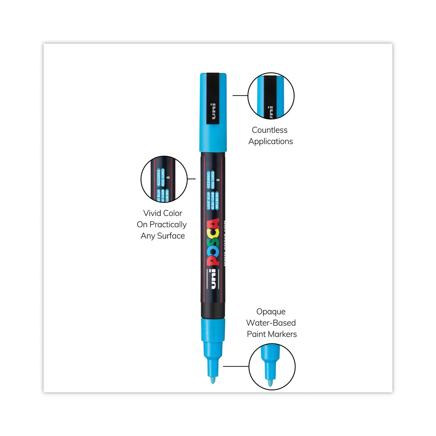 POSCA™ Water-Based Paint Markers, Fine Bullet Tip, Assorted Colors, 8/Pack