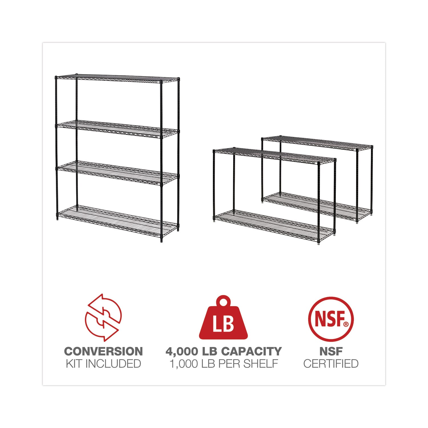 Alera® All-Purpose Wire Shelving Starter Kit, Four-Shelf, 60w x 18d x 72h, Black Anthracite Plus