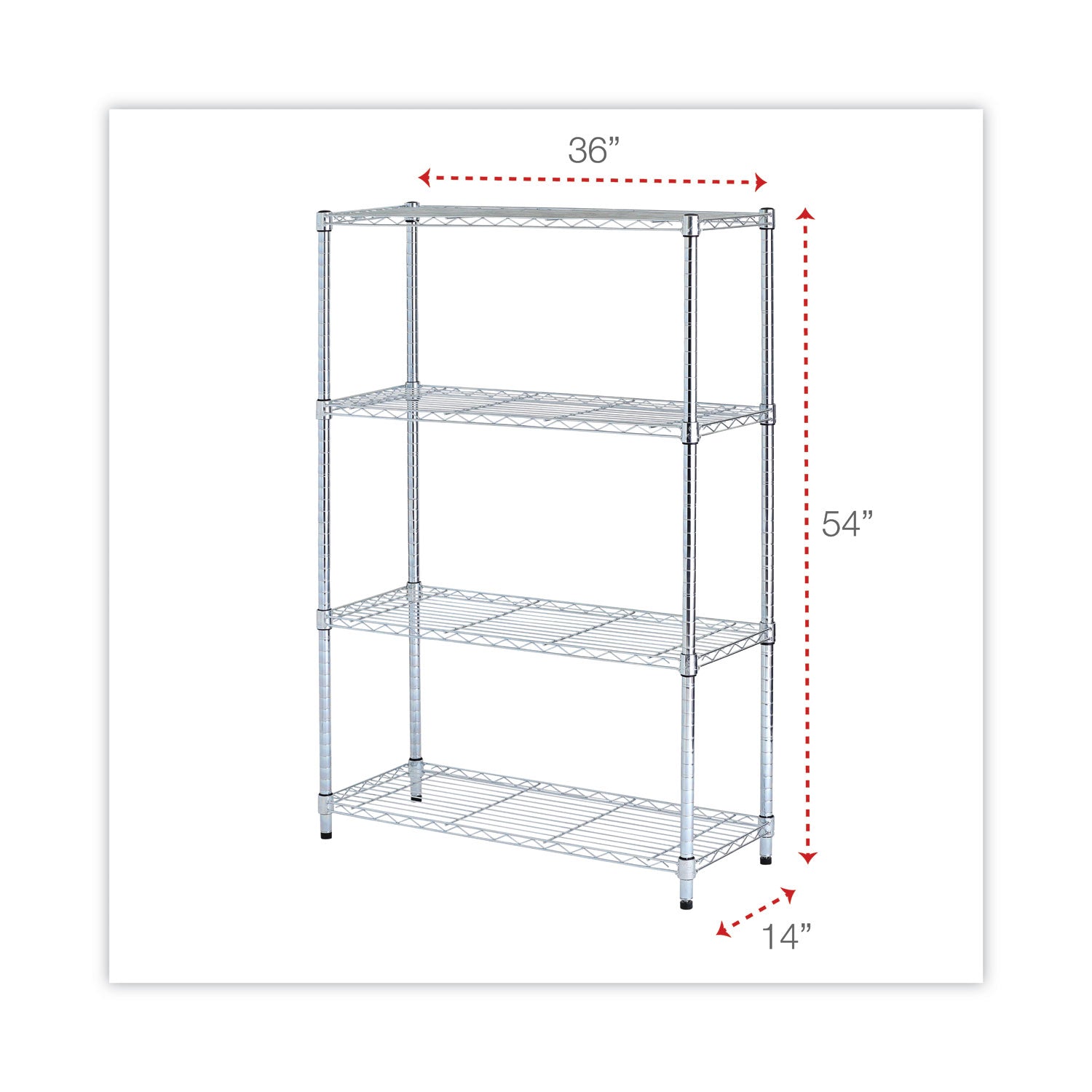 Alera® Residential Wire Shelving, Four-Shelf, 36w X 14d X 54h, Silver