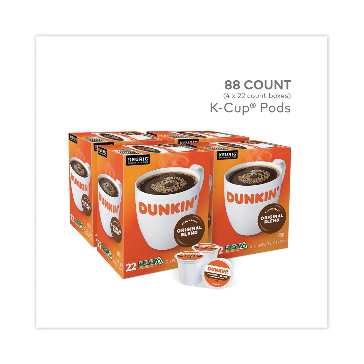 Dunkin'® K-Cup Pods, Original Blend, 88/Carton