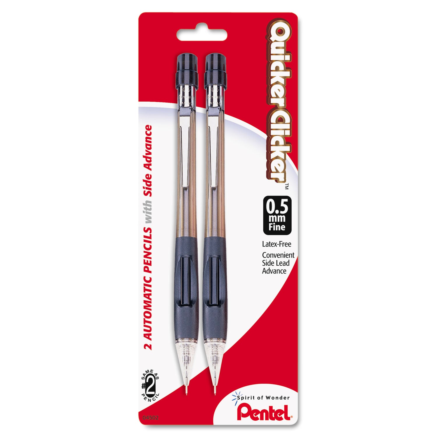 Pentel® Quicker Clicker Mechanical Pencil, 0.5 mm, HB (#2), Black Lead, Smoke/Black Barrel, 2/Pack