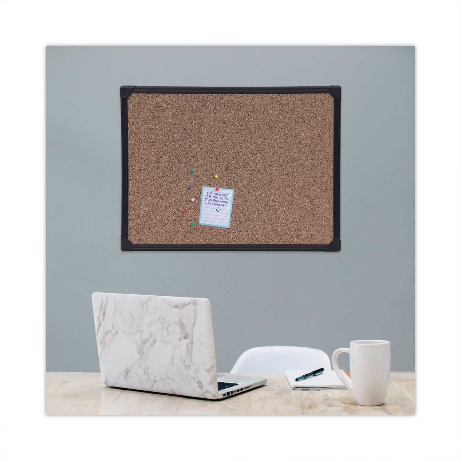 Universal® Tech Cork Board, 24" x 18", Brown Surface, Black Aluminum Frame