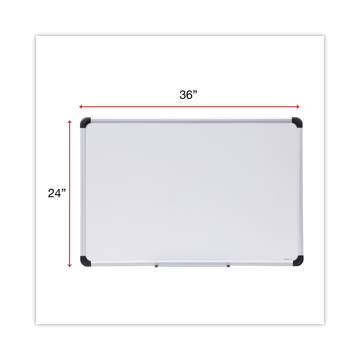 Universal® Deluxe Porcelain Magnetic Dry Erase Board, 36" x 24", White Surface, Silver/Black Aluminum Frame