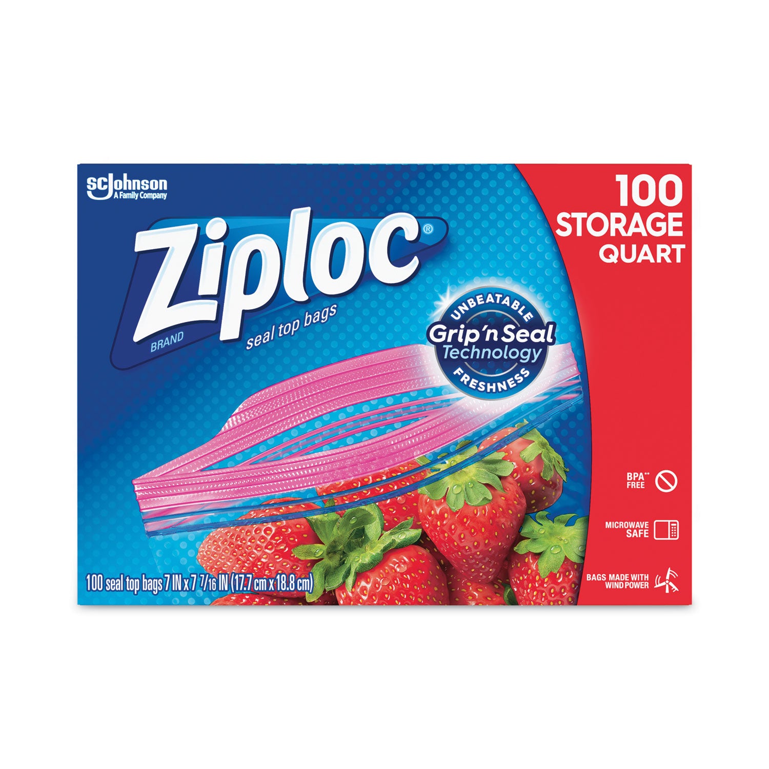 Ziploc® Seal Top Bags, Quart, 7.44" x 7", Clear, 100/Box