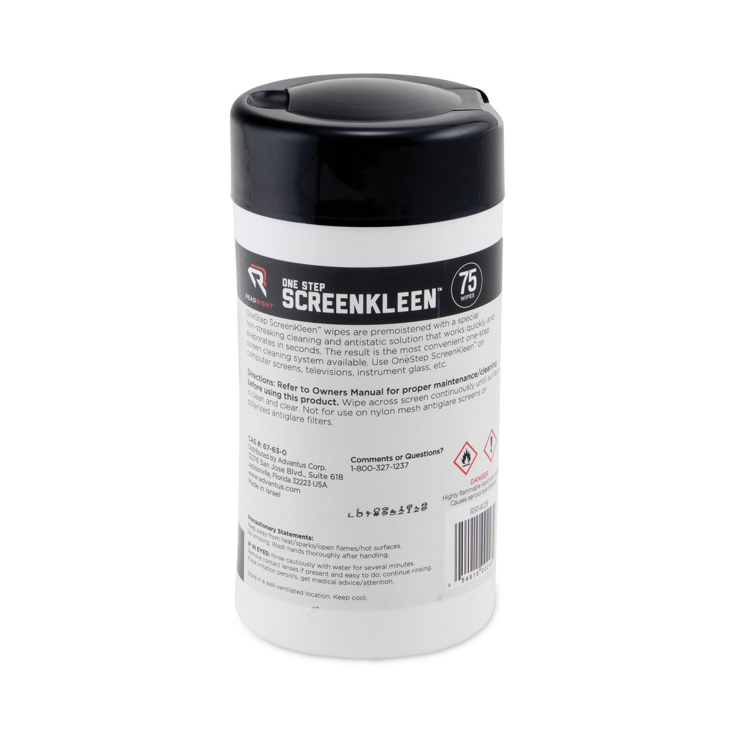 Read Right® OneStep CRT Screen Cleaner Wet Wipes, Cloth, 5.25 x 5.75, Unscented, 75/Tub