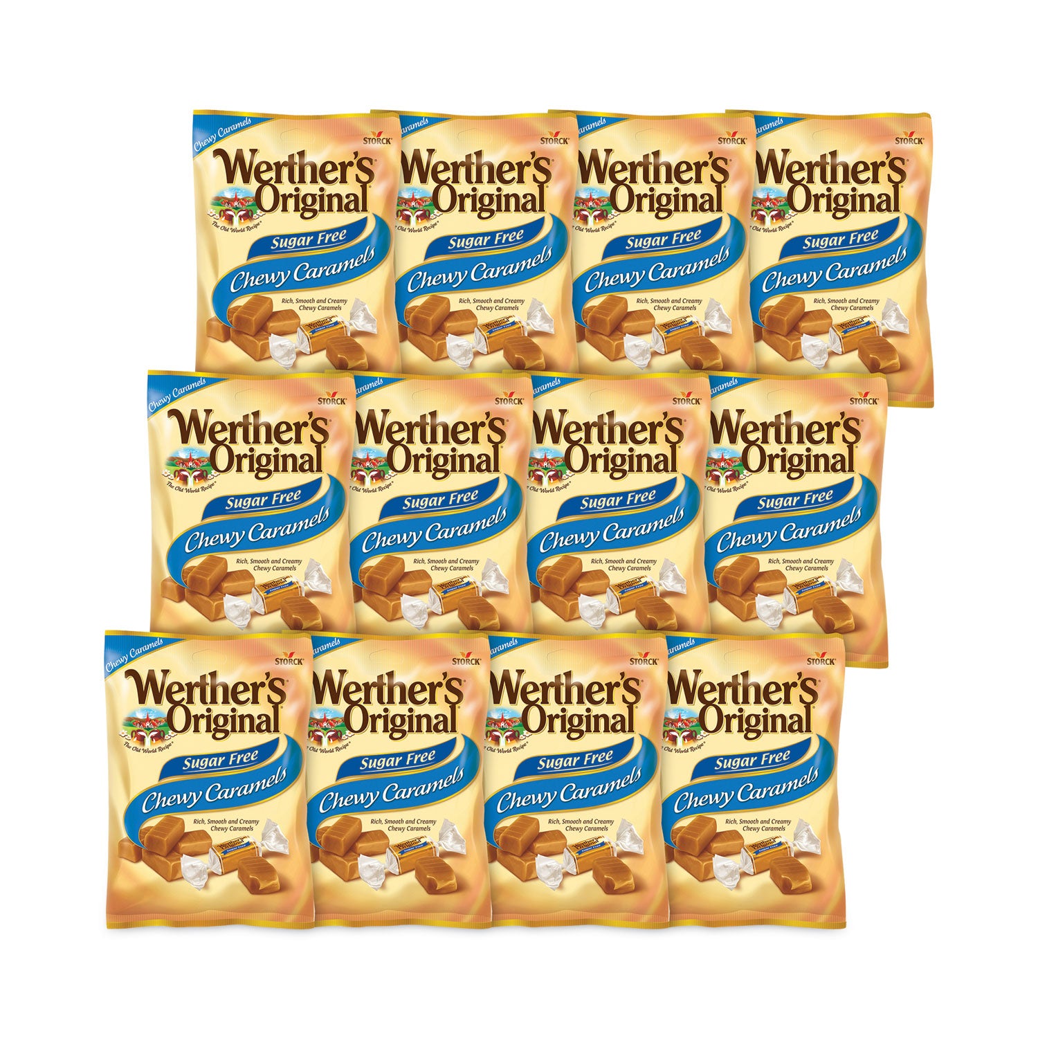 Werther's® Original® Sugar Free Chewy Caramel Candy, 1.46 oz Bag, 12 Bags/Carton
