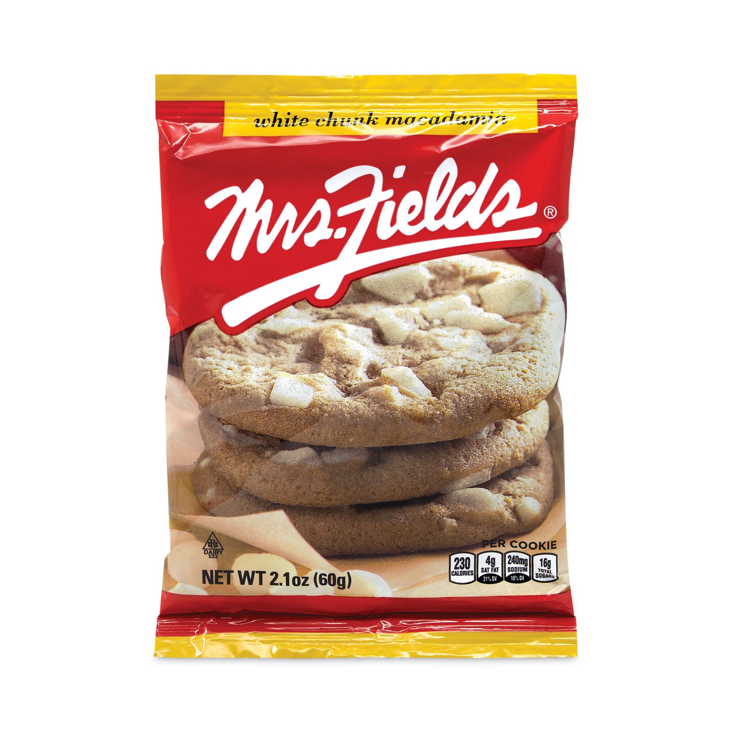 White Chunk Macadamia Cookies, 2.1 oz, Individually Wrapped Pack, White Chocolate, 12/Carton