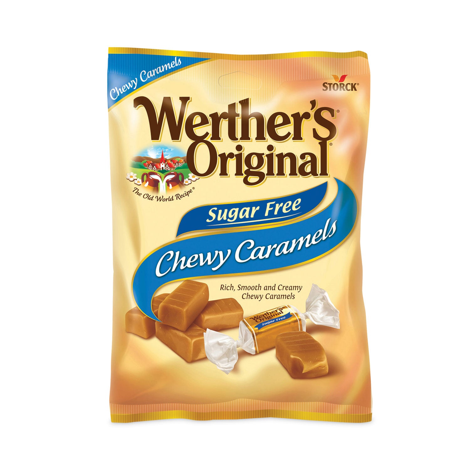 Werther's® Original® Sugar Free Chewy Caramel Candy, 1.46 oz Bag, 12 Bags/Carton