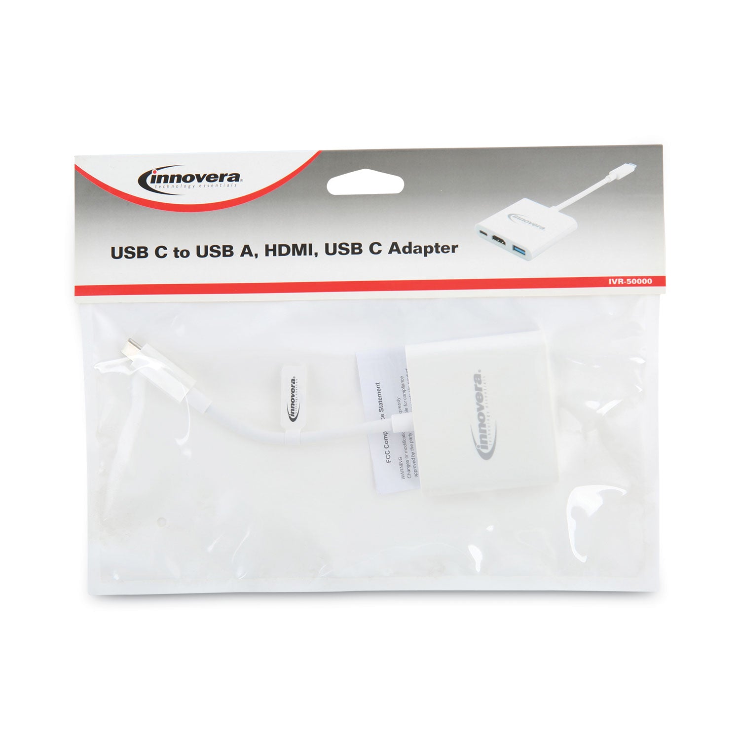 Innovera® USB Type-C HDMI Multiport Adapter, HDMI/USB-C/USB 3.0, 0.65 ft, White