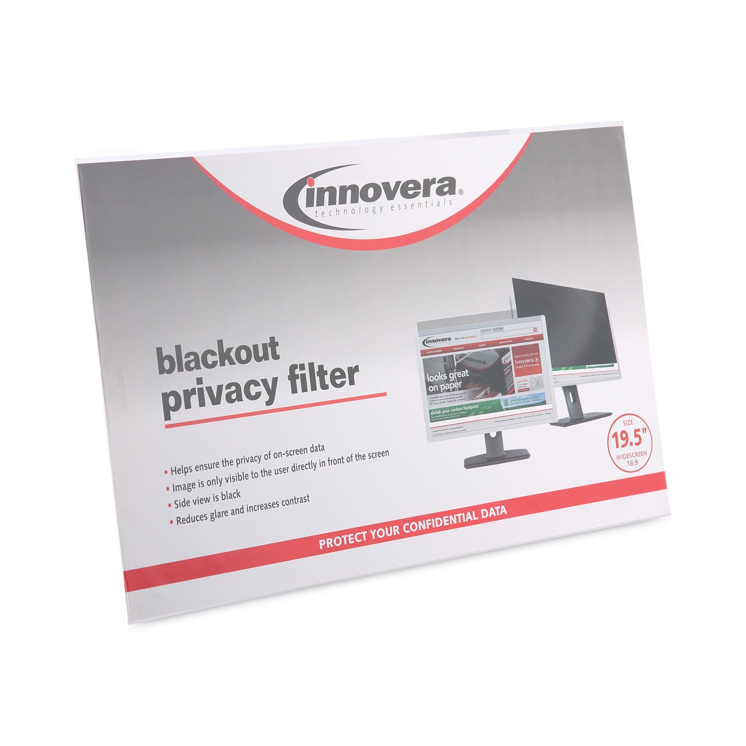 Innovera® Blackout Privacy Monitor Filter for 19.5" Widescreen Flat Panel Monitor, 16:9 Aspect Ratio
