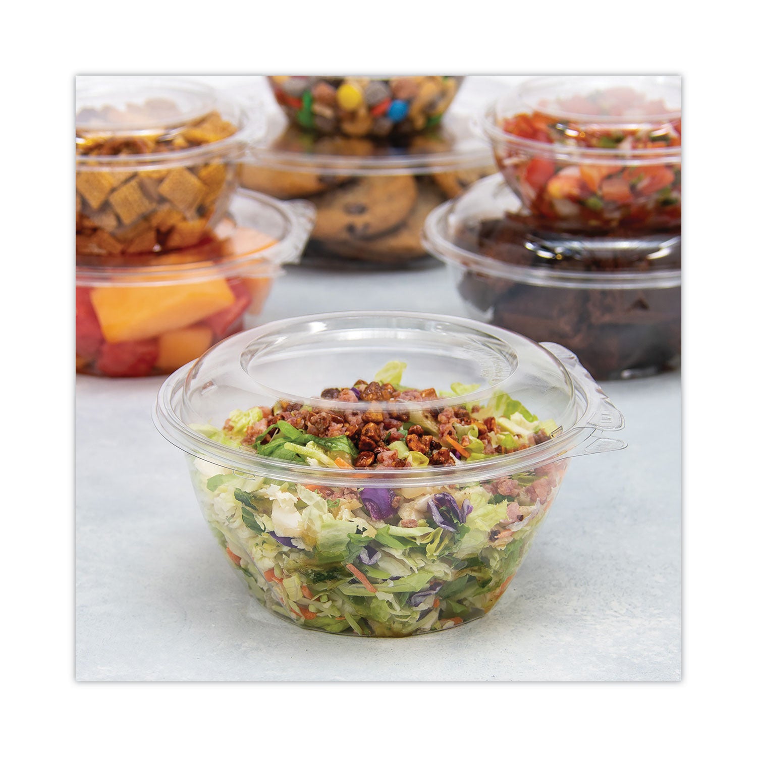 Dart® Tamper-Resistant, Tamper-Evident Bowls with Dome Lid, 32 oz, 7" Diameter x 3.4" h, Clear, Plastic, 150/Carton
